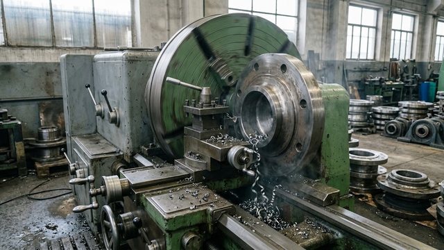 Лобовой токарный станок: планшайба, заготовка и обороты